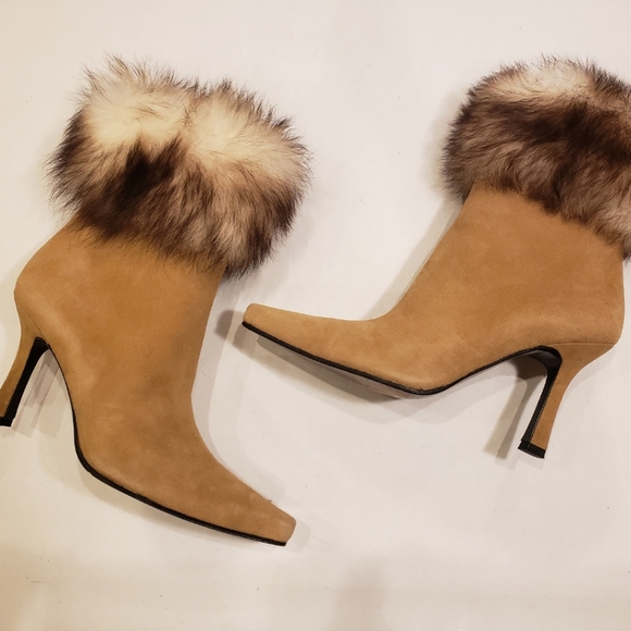 Stuart Weitzman Shoes - Stuart Weitzman Suede Ankle Boots Faux Fur Trim
